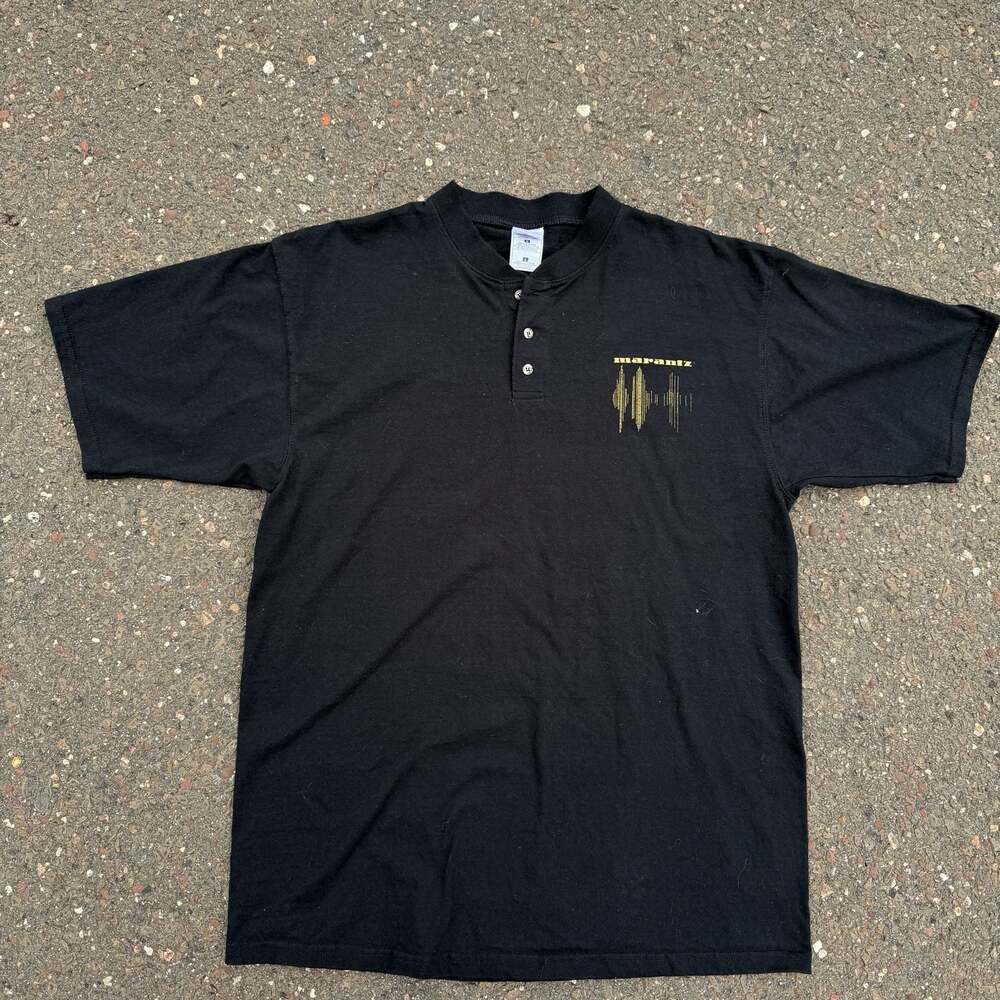 Vintage 90s Marantz Audio Logo Henley Polo Shirt Fruit of the Loom Lofteez Large